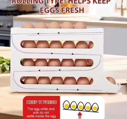 📌Soporte automático para huevos rodantes, soporte de plástico de grado alimenticio para huevos, caja de almacenamiento de escalera, herramientas laterales para refrigerador, caja de almacenamiento de huevos